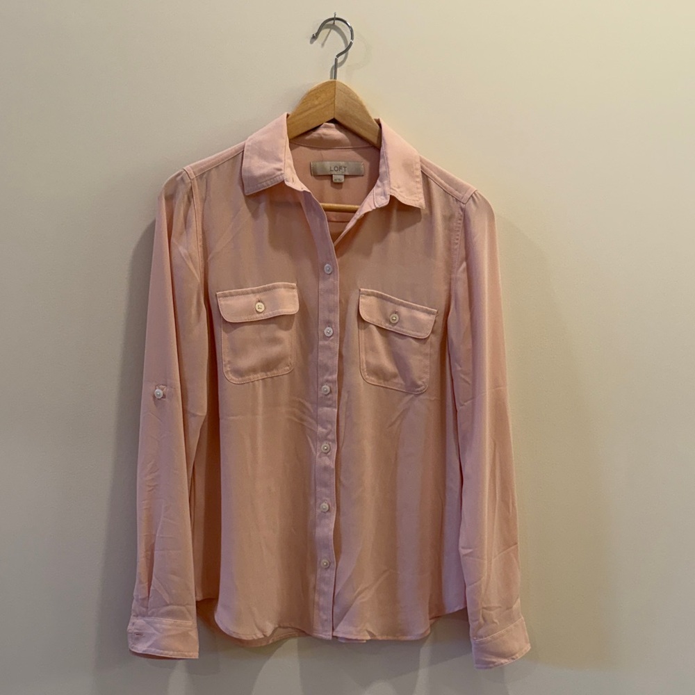 LOFT Blush Button-Front Utility Shirt